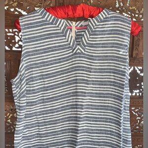 Boden Linen Dress White & Blue  Size 10